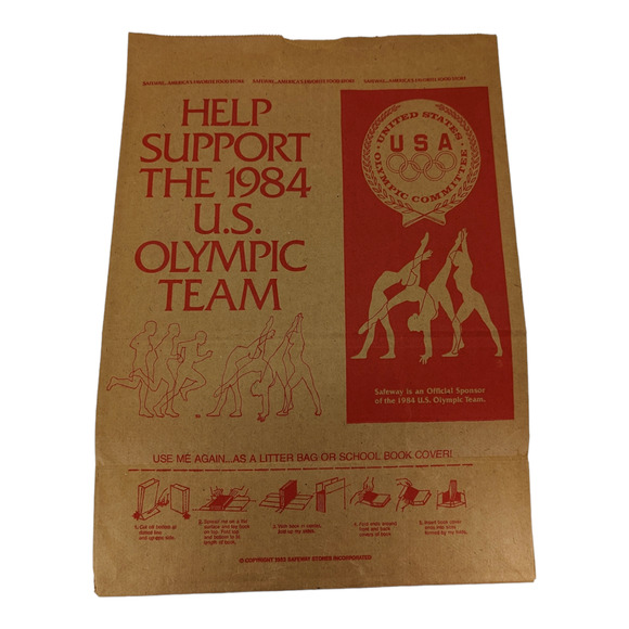 Vintage 1984 USA Olympic Team Safeway Grocery Store Large Brown Paper Bag Lot 2 - Picture 4 of 8